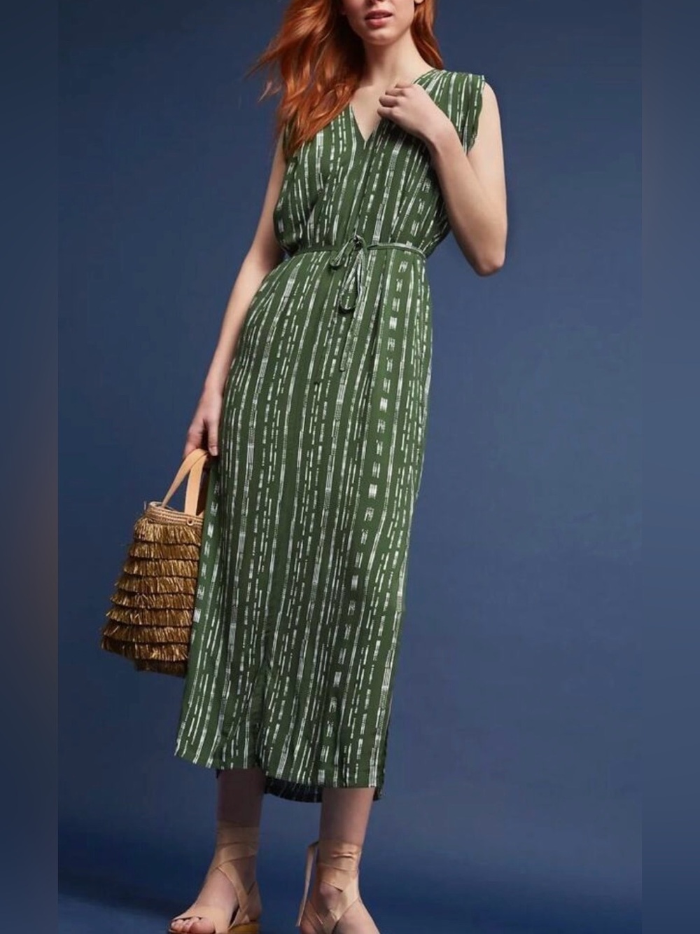 Anthropologie Porridge Maxi - Green and White XL